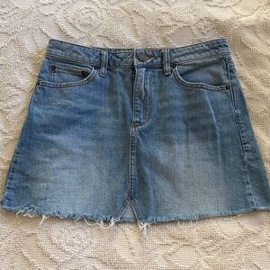 BDG Light Blue Frayed Hem Mini Skirt